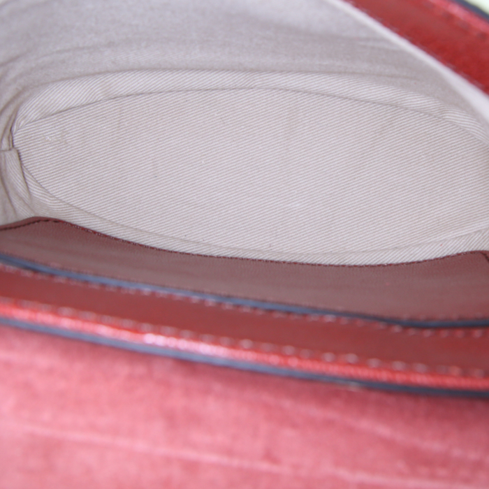 Sac bandoulière Chloé Aby Lock en lézard beige et gris et cuir bordeaux - Detail D3