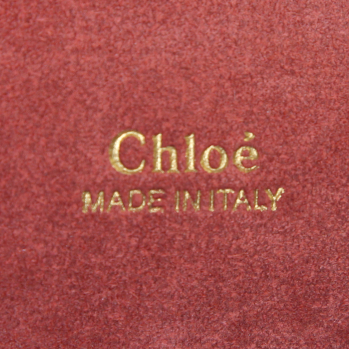 Bolso bandolera Chloé Aby Lock en piel de lagarto beige y gris y cuero color burdeos - Detail D4