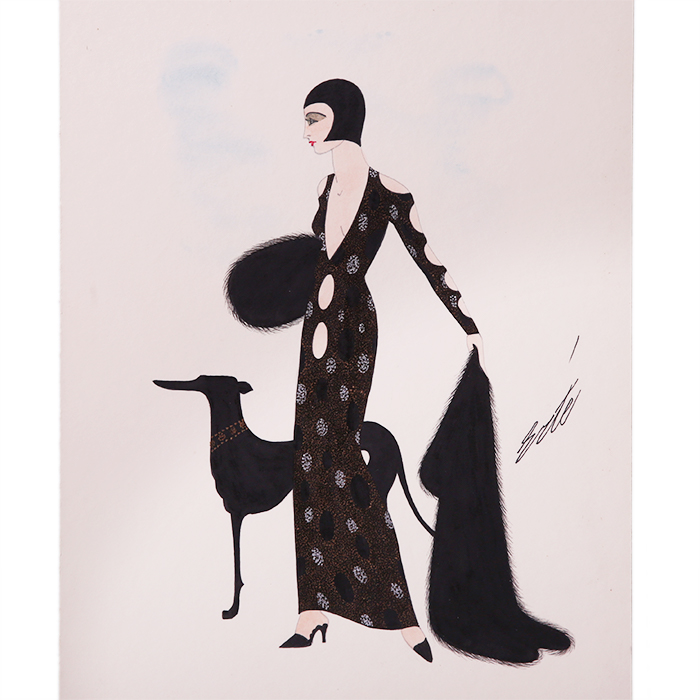 Studio de Erté (Romain de Tirtoff dit), suite de trois dessins originaux d’élégantes en robes de gala, techniques mixtes sur papier, signés et encadrés, des années 1940/50 - Detail D1