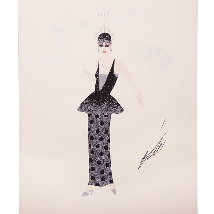 Studio de Erté (Romain de Tirtoff dit), suite de trois dessins originaux d’élégantes en robes de gala, techniques mixtes sur papier, signés et encadrés, des années 1940/50 - Detail D3
