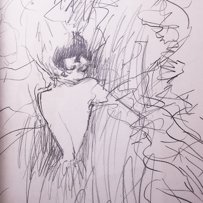 René Gruau, croquis au fusain sur papier, femme de dos, signé et encadré, probablement des années 1980 - Detail D1