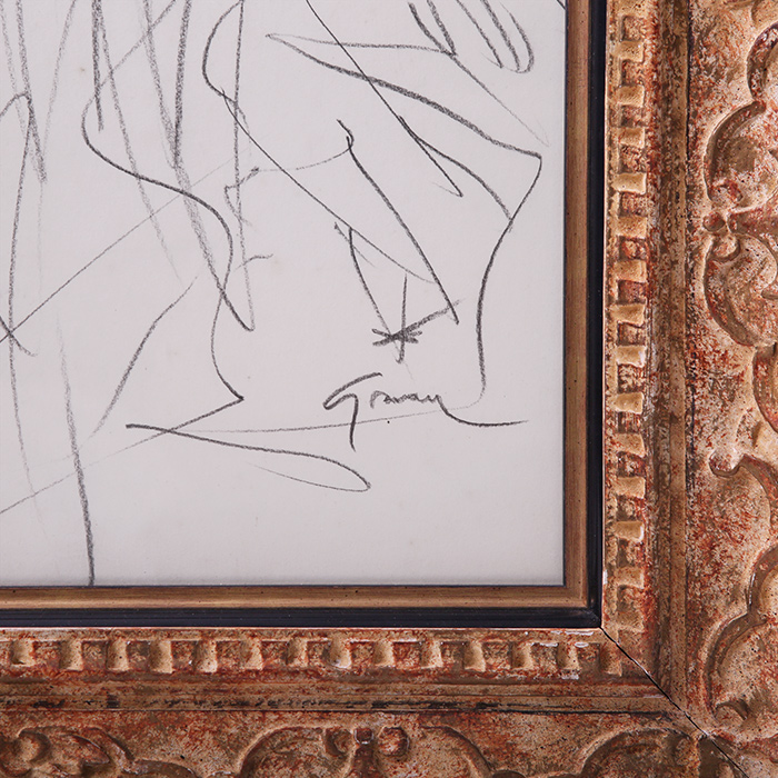 René Gruau, charcoal sketch on paper, woman from the back, signed and framed, probably dated from the 1980's - Detail D2