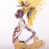 Gladys Perint Palmer, "Alek Wek parading for Jean-Paul Gaulter", original fashion drawing published in ELLE (UK) in 1991, mixed techniques on paper, signed and framed - Detail D1 thumbnail