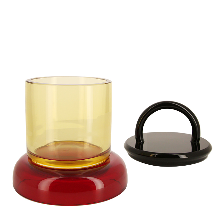 Ettore Sottsass, Vase ou pot couvert "Veniera", en verre polychrome, édition Vistosi, signé et numéroté, 1974/76 - Detail D1