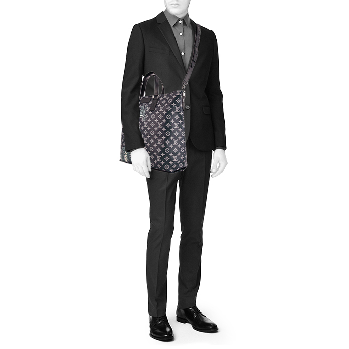 Sac cabas Louis Vuitton Edition Limitée Chapman Brothers en toile monogram bleu-nuit et grise - Detail D2