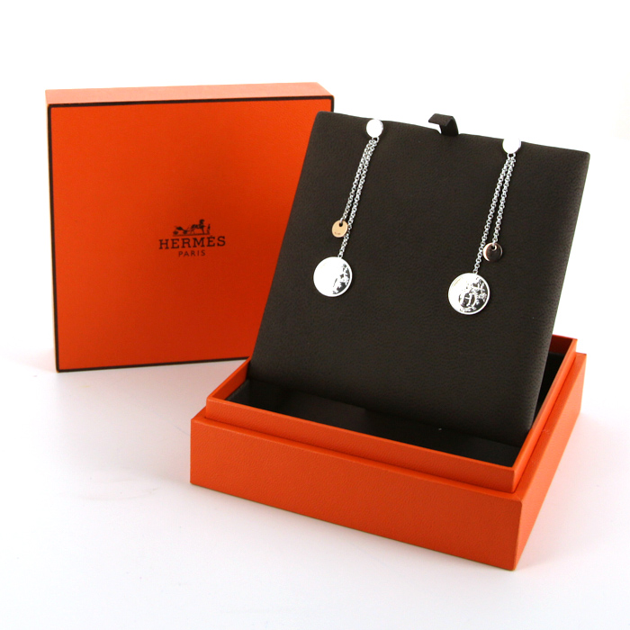 Paire de boucles d'oreilles Hermès Ex Libris en argent et or rose - Detail D2