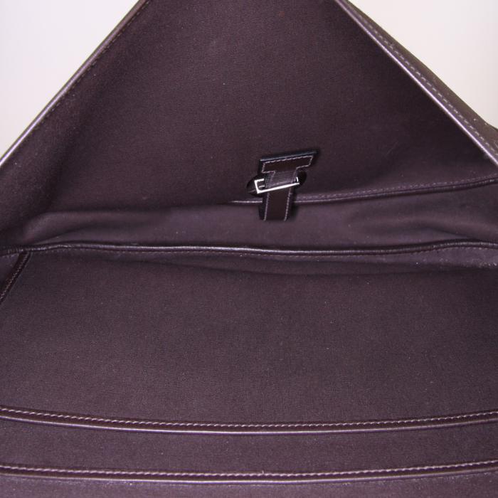 Borsa a tracolla Hermes Colorado in pelle togo marrone e tela marrone - Detail D2