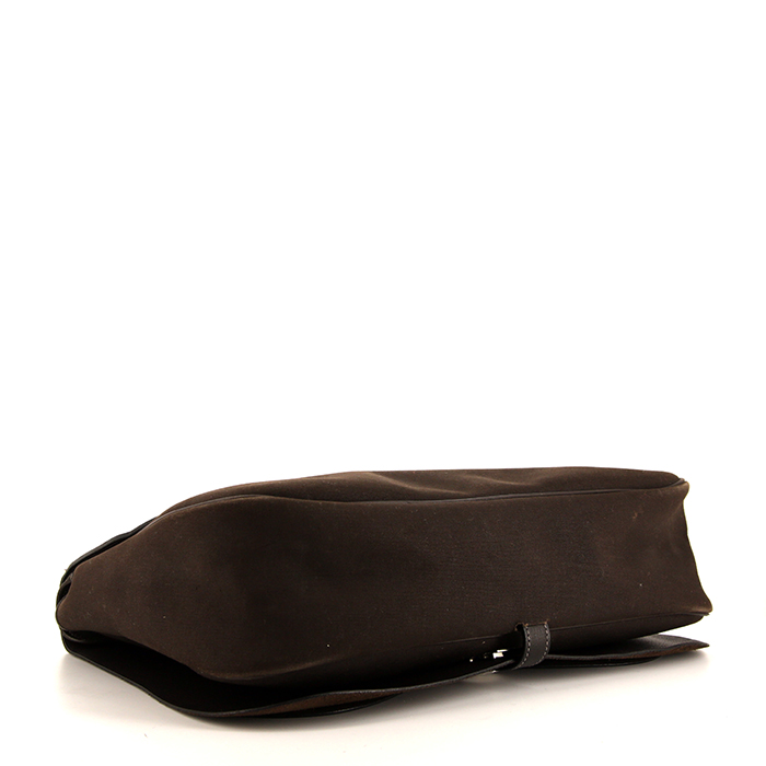 Borsa a tracolla Hermes Colorado in pelle togo marrone e tela marrone - Detail D4