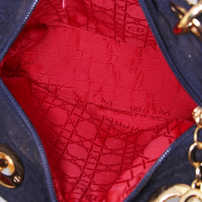 Sac à main Dior Lady Dior moyen modèle en toile cannage bleu-marine - Detail D2