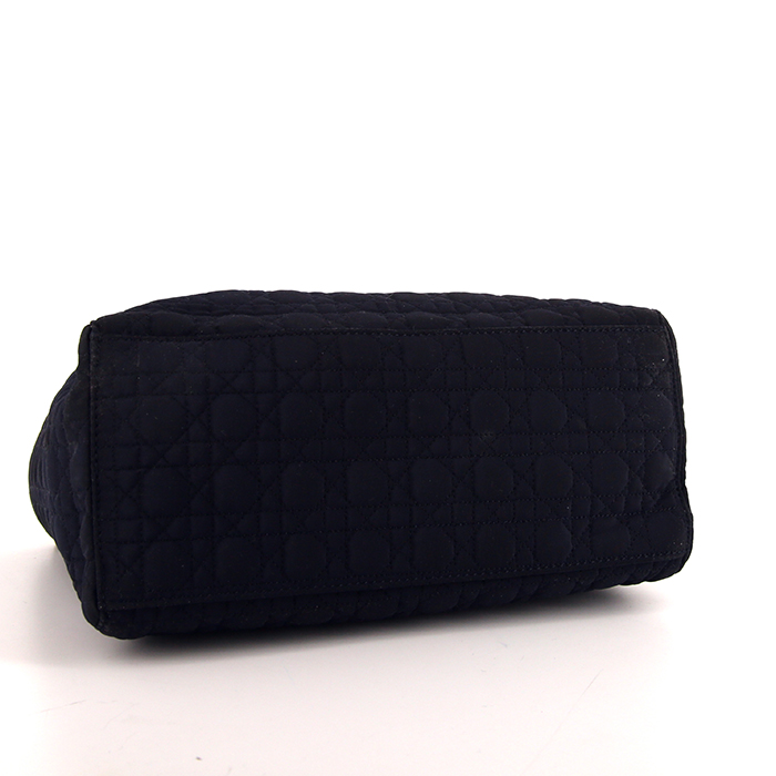 Dior Lady Dior medium model handbag in navy blue canvas cannage - Detail D4