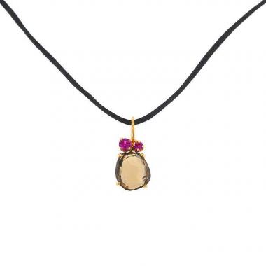 Pendentif Pomellato Bahia en or rose,  quartz fumé et rubis