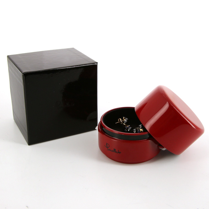 Pendientes Pomellato Capri modelo grande en oro rosa,  cerámica negra y zafiros - Detail D2