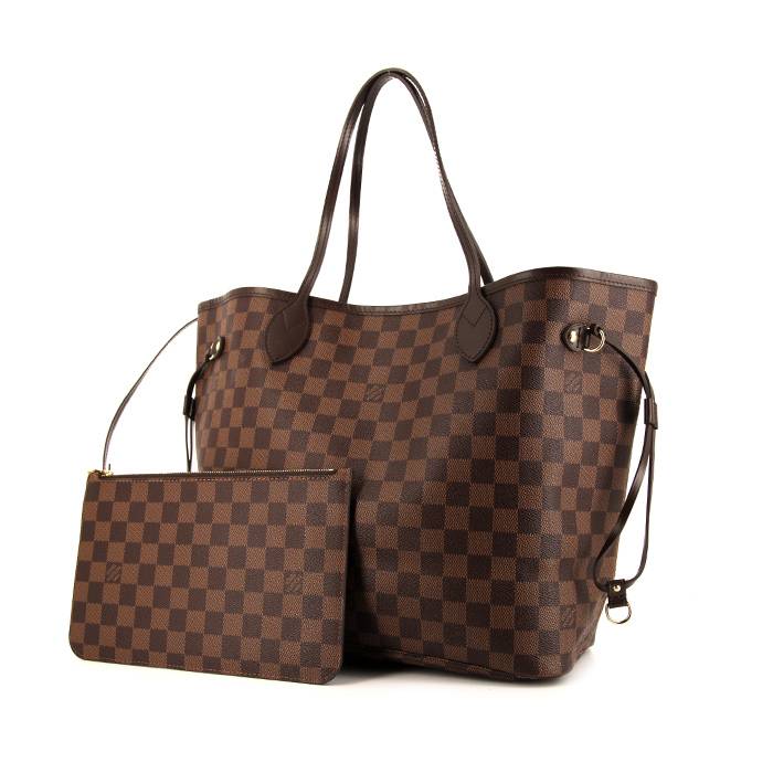 Louis Vuitton Neverfull medium model shopping bag in ebene damier canvas and brown leather - 00pp