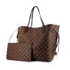 Shopping bag Louis Vuitton Neverfull modello medio in tela cerata con motivo a scacchi ebano e pelle marrone - 00pp thumbnail