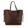Shopping bag Louis Vuitton Neverfull modello medio in tela cerata con motivo a scacchi ebano e pelle marrone - 360 thumbnail