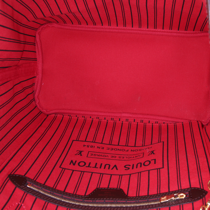 Sac cabas Louis Vuitton Neverfull moyen modèle en toile damier enduite ébène et cuir marron - Detail D2