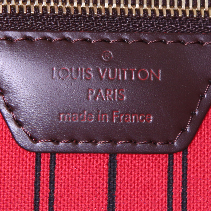 Shopping bag Louis Vuitton Neverfull modello medio in tela cerata con motivo a scacchi ebano e pelle marrone - Detail D3