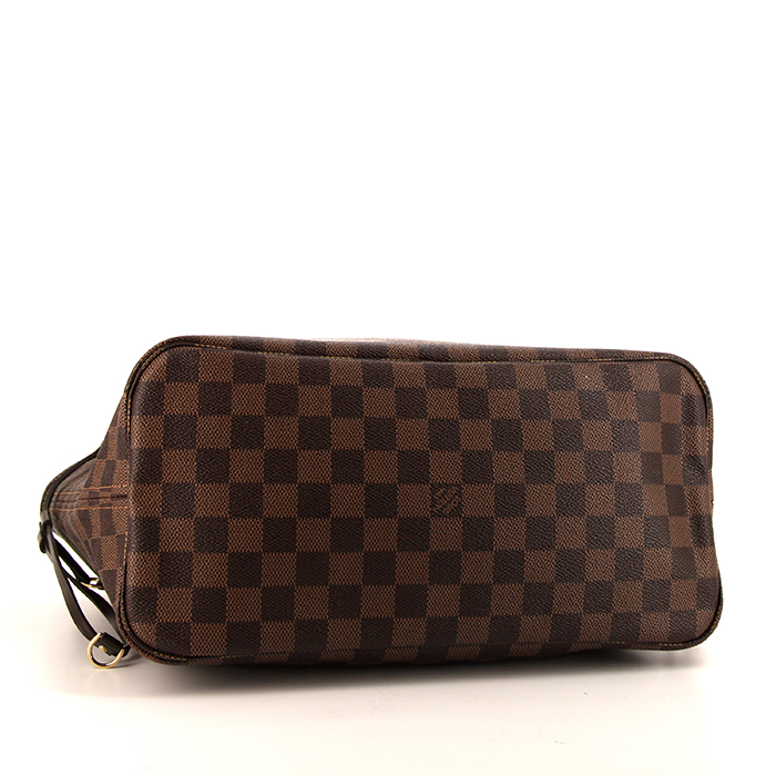 Louis Vuitton Neverfull medium model shopping bag in ebene damier canvas and brown leather - Detail D4