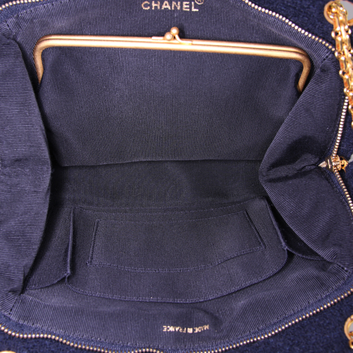 Shopping bag Chanel Vintage in tessuto di spugna blu scuro - Detail D3