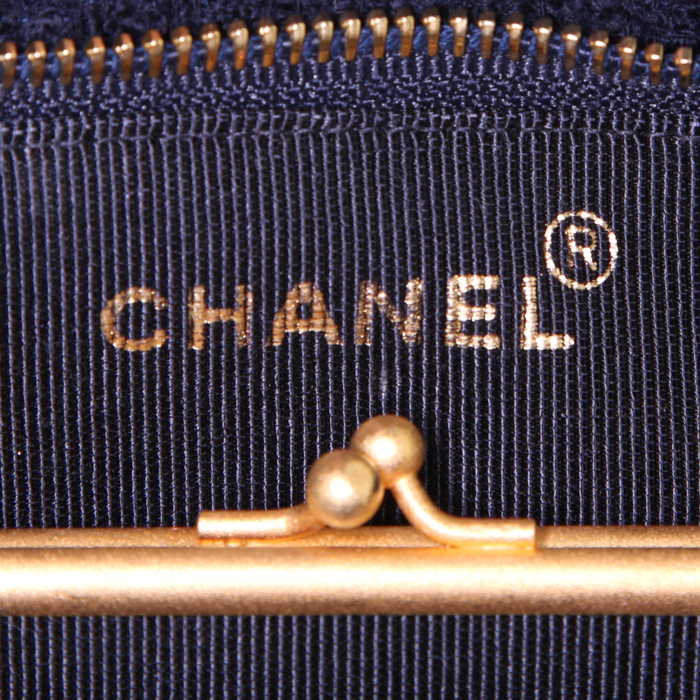 Shopping bag Chanel Vintage in tessuto di spugna blu scuro - Detail D4