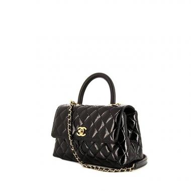 Borsa Chanel Coco Handle in pelle verniciata e foderata nera