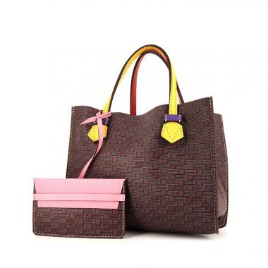 Moreau Bregancon medium model shopping bag in burgundy and grey monogram leather