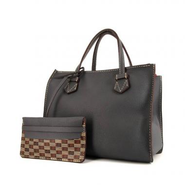 Moreau Bregancon shopping bag in grey grained leather