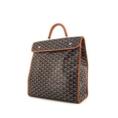 Bolso de mano Goyard Saint Leger en lona Monogram negra y cuero marrón