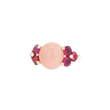 Bague Pomellato Luna en or rose,  quartz rose et tourmalines roses