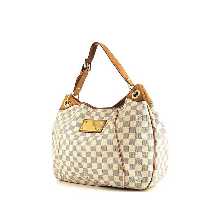 Bolso de mano Louis Vuitton  Galliera en lona a cuadros azul celeste y cuero natural