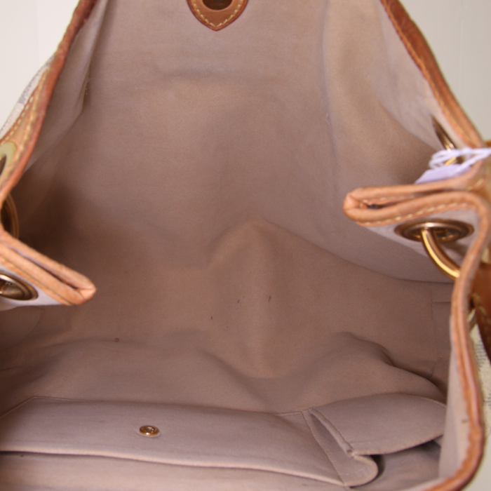 Bolso de mano Louis Vuitton  Galliera en lona a cuadros azul celeste y cuero natural - Detail D2