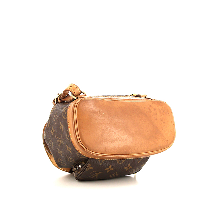 Mochila Louis Vuitton Montsouris modelo pequeño en lona Monogram marrón y cuero natural - Detail D4