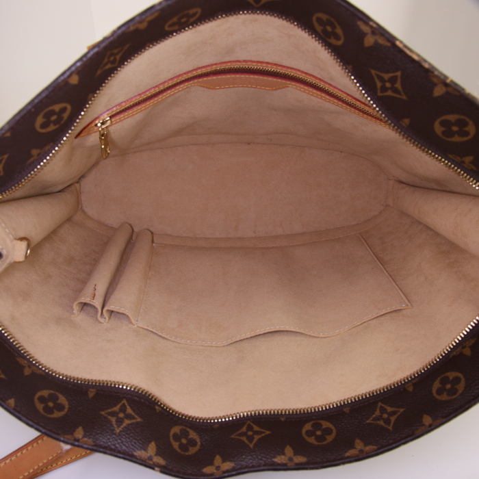 Sac cabas Louis Vuitton Babylone en toile monogram marron et cuir naturel - Detail D2