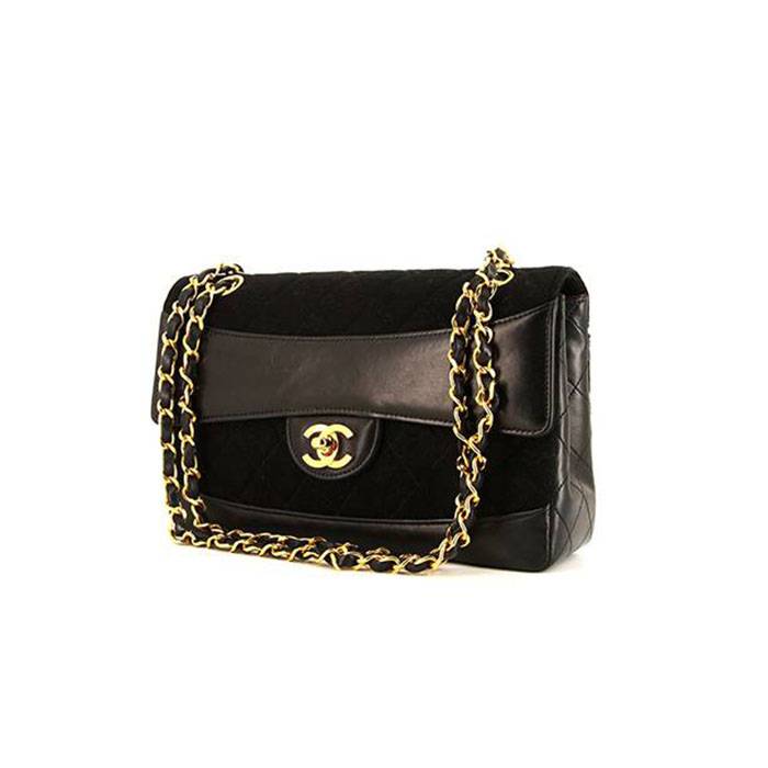 Bolso de mano Chanel Vintage en jersey acolchado negro y cuero negro - 00pp