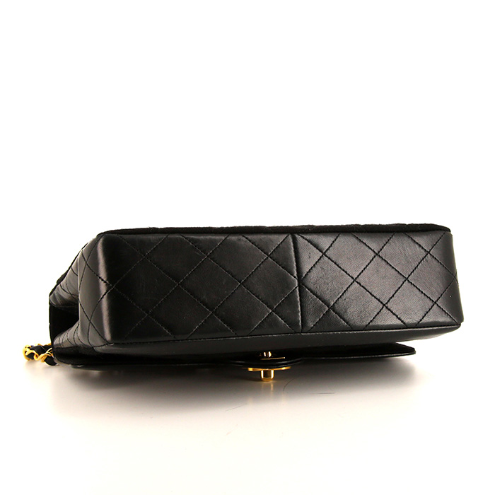 Chanel Vintage handbag in black quilted jersey and black leather - Detail D5