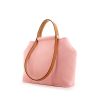 Hermès Cabag shopping bag in pink canvas and brown Hunter cowhide - 00pp thumbnail