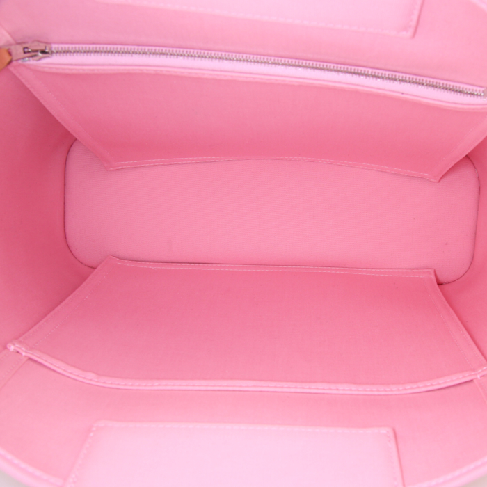Hermès Cabag shopping bag in pink canvas and brown Hunter cowhide - Detail D3