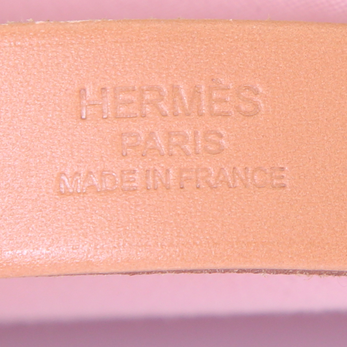 Hermès Cabag shopping bag in pink canvas and brown Hunter cowhide - Detail D4