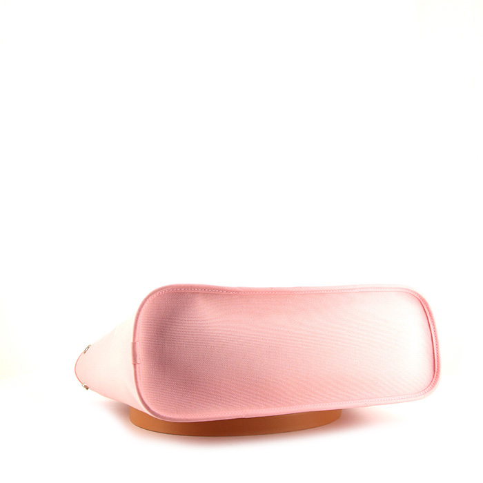 Bolso Cabás Hermès Cabag en lona rosa y vaca Hunter marrón - Detail D5