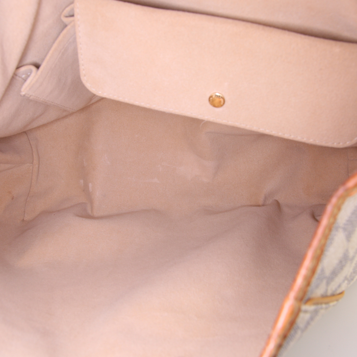 Borsa Louis Vuitton  Galliera in tela a scacchi azzurro e pelle naturale - Detail D2