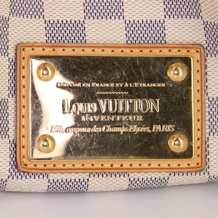 Louis Vuitton  Galliera handbag  in azur damier canvas  and natural leather - Detail D3