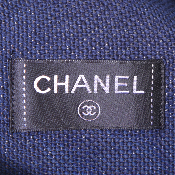 Sac cabas Chanel Pile Tote bag en tissu-éponge bleu-marine - Detail D4