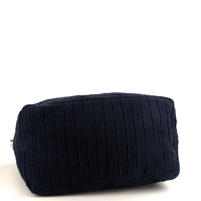 Chanel Pile Tote bag shopping bag in navy blue terry fabric - Detail D5