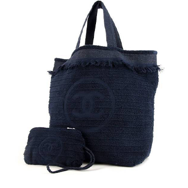 Bolso Cabás Chanel Pile Tote bag en tejido esponjoso azul marino