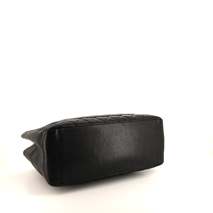 Sac cabas Chanel Shopping GST en cuir noir - Detail D4