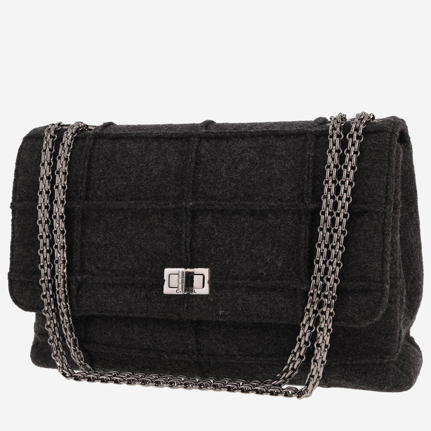 Chanel 2.55 shoulder bag in anthracite grey felt lined whool