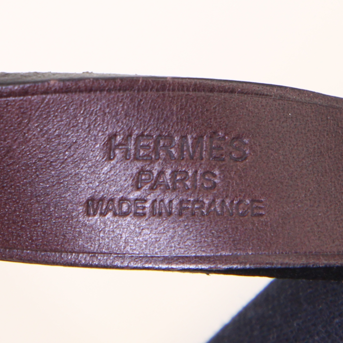 Hermès Cabag shopping bag in black canvas and brown leather - Detail D4