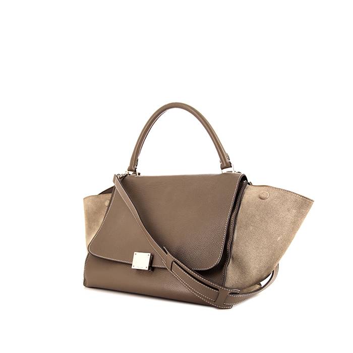Celine Trapeze handbag in taupe leather and taupe suede - 00pp