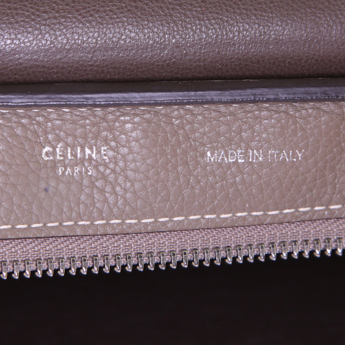 Sac à main Celine Trapeze en cuir taupe et daim taupe - Detail D4