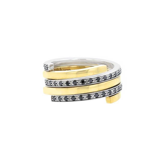 Sortija movible Dinh Van Duo Spirale en oro amarillo,  oro blanco y diamantes negros - 00pp
